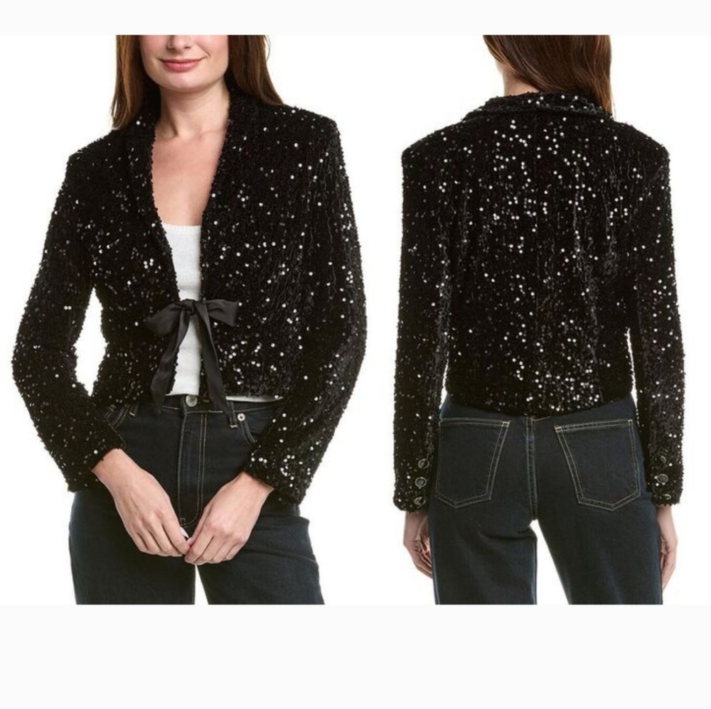 Nanette Nanette Lepore Bow Sequin Blazer in Very Black Small